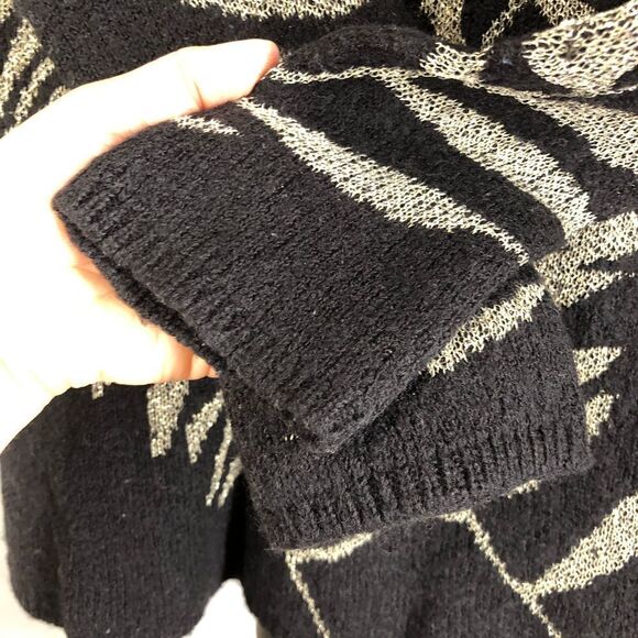 Lucky BRAND Wool Blend Black Open Cardigan Metallic Gold Leaf Motif Sz S - Picture 8 of 10